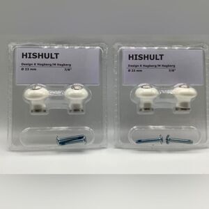 Set of 2 - IKEA HISHULT Retro White Porcelain Pack of 2 Drawer Knobs 23 mm 7/8"